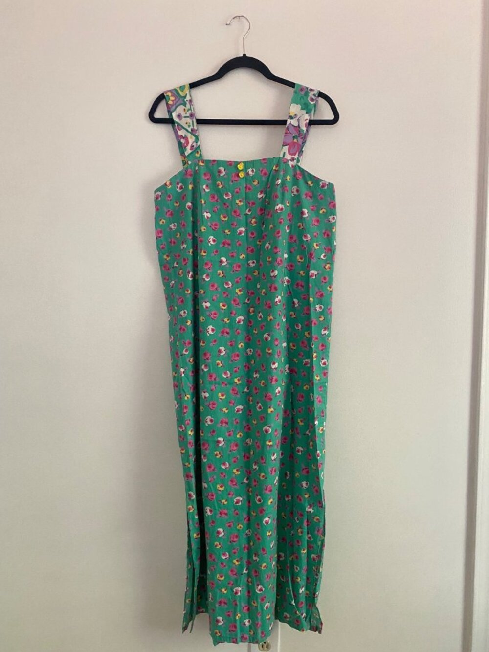 Vintage Handmade Green Colorful Floral Maxi Dress With Button Detail Size M